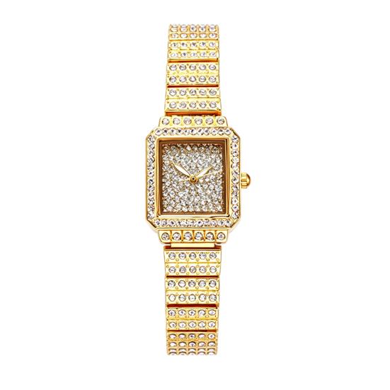 

Women s Rhinestone Bracelet Watch Alloy Quartz Wristwatch with Densely Set Crystals, Scratch-resistant Mineral Glass Watch for Office Party Date золотистый