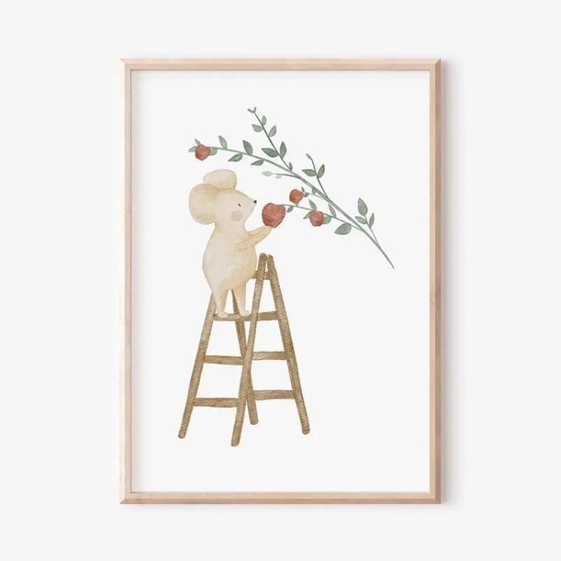 Boho Cartoon Farm Animals Wall Art Canvas Painting Rabbit Bear Bee Flower Posters and Prints Pictures for Baby Kids Room Decor