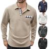 Men's Lapel Single Breasted Small Plaid Top Casual Sports Long Sleeved Top