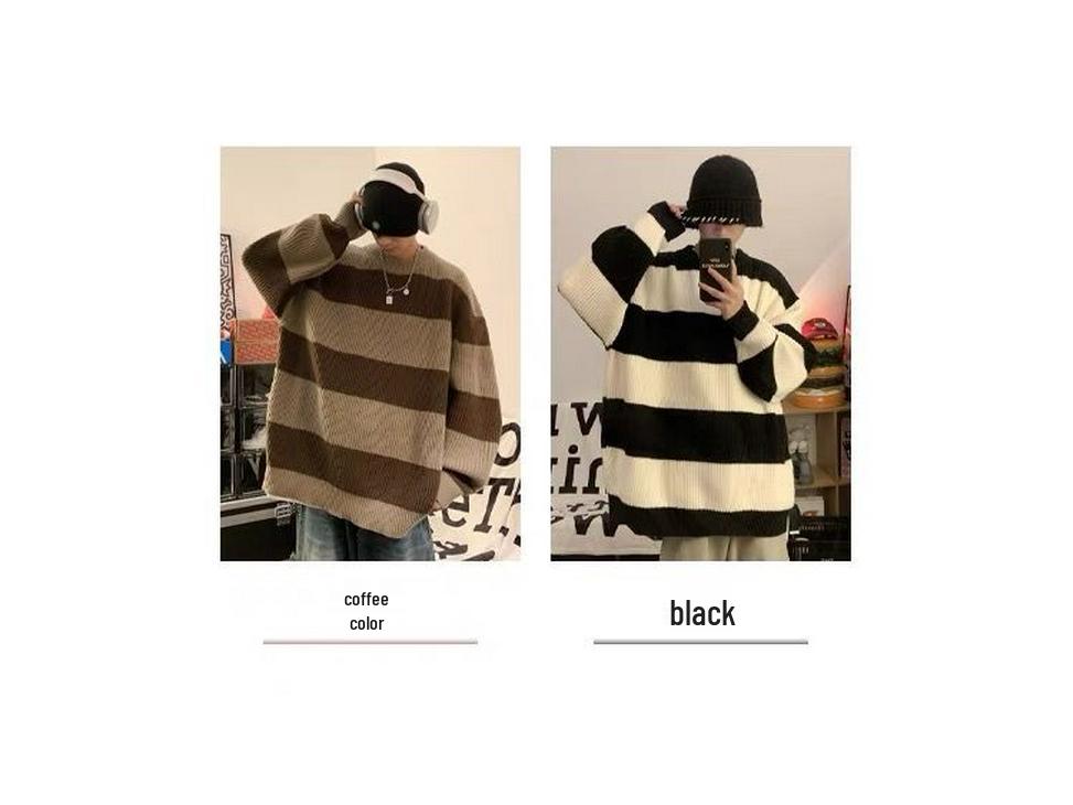 Men's Retro Striped Knit Sweater - Autumn/Winter Trend