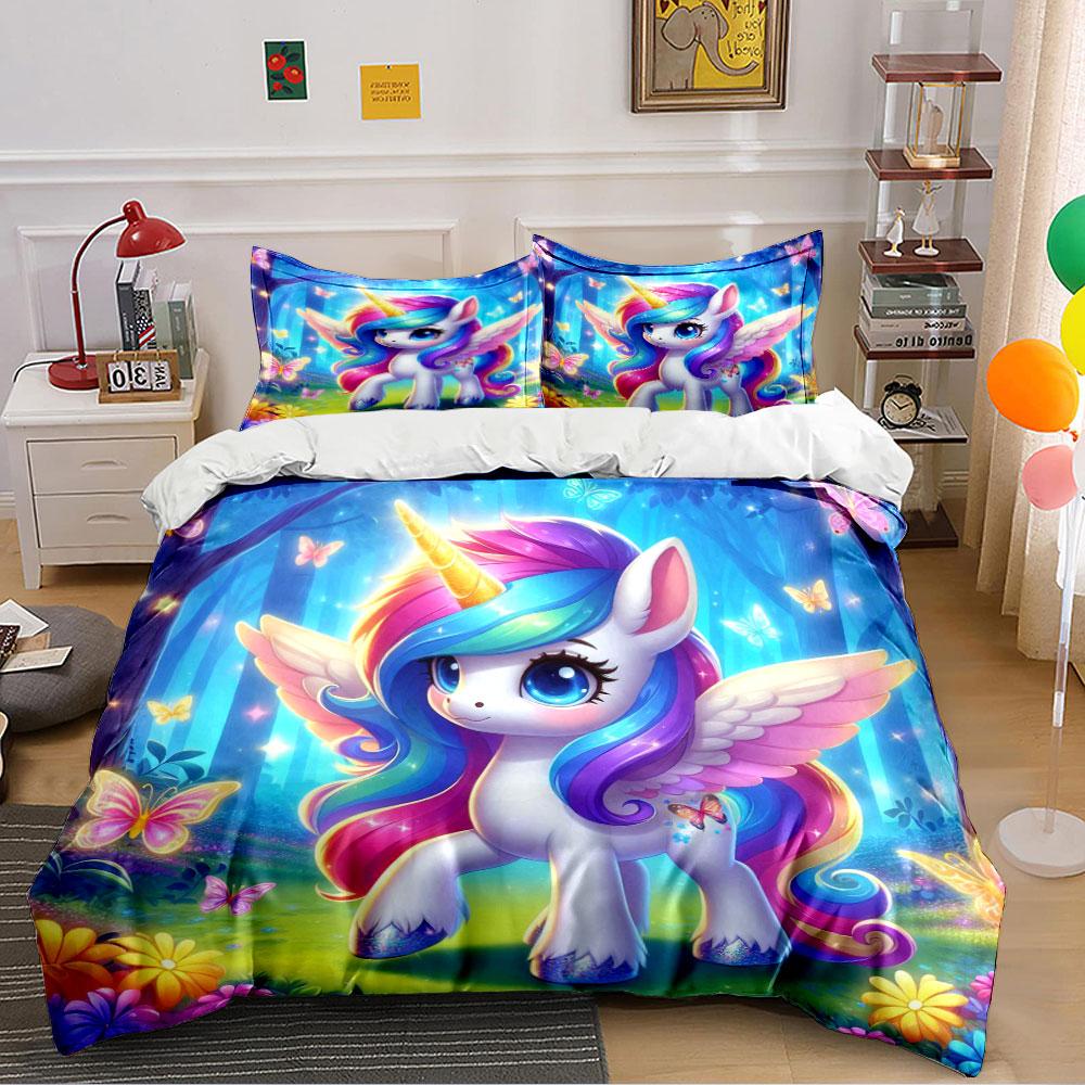 Einhorn mit Regenbogenflügeln Bettwäsche Bettbezug Set Bettbezug Kissenbezüge (1 * Bettbezug 2 * Kissenbezüge, ohne Bettdecke)