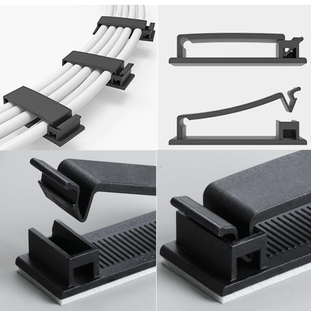 Cable Cable Cable Holders with Black and Cable GEJ-Tech Clips, Organizers, Double-Sided Tape, White, Tie-Downs (Large Size, 50-Pack, White)