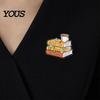 Artistic Enamel Pin Brooch Pin, Thick Zinc Alloy Base Brooch, Literary Tea Drink Book Lover Design Lapel Wear-Resistant Safety Buckle Gift Accessory