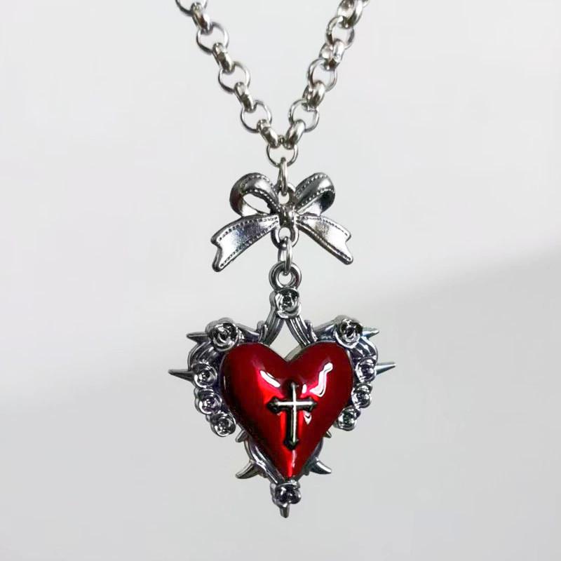 Gotische Rose Dorn Kreuz Herz Anhänger Halskette Vintage Schlüsselbein Kette Y2K Choker Für Frauen Accessoires Schmuck Geschenk