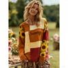 Fashion Splicing Colors Flower Letter Print Women's T-shirt Pullover Europe America Women Long Sleeve Clothing Outdoor Casual Tees Top
