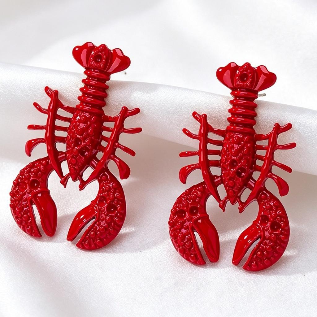Ocean Wind Lobster Geometric Stud Earrings Women European American Exaggerated Niche High End Beach Jewelry Gift