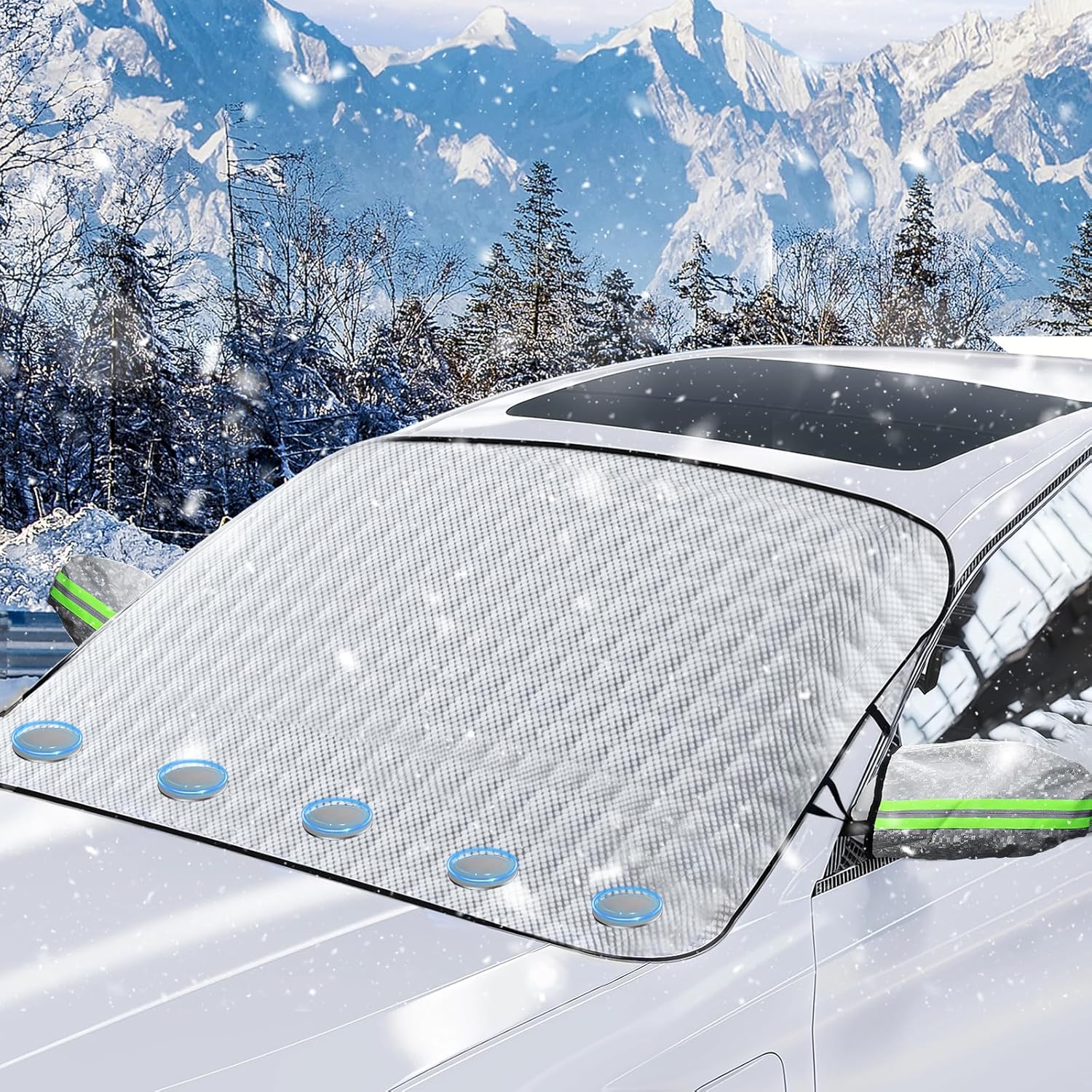 Windshield Cover for Ice and Snow, 5-Layer Material Protection Windshield Snow Cover, Car Windshield Snow Cover with Side Mirrors Cover, Fits for