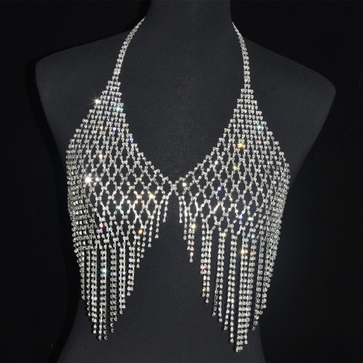 

Сексуальное роскошное нижнее белье с кисточками, блестящая цепочка для тела для женщин, бюстгальтер со стразами и кристаллами, одежда для вечеринки по случаю дня рождения, аксессуары, фестиваль