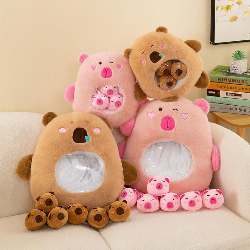 Adorabile Set di Cuscini Peluche Capibara Riempito con Morbido Cotone PP Materiale Peluche Corto