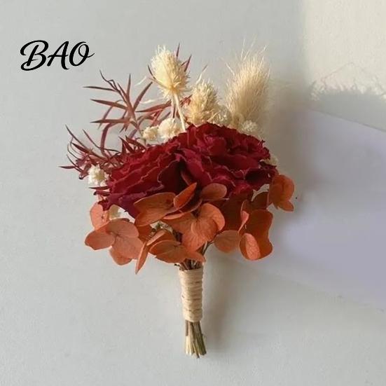 Bridal Party Floral Decor Dried Flower Boutonniere, Preserved Wedding Corsage, Rustic Natural Dry Gift Box Decoration Brooch Pin for Groom Bride
