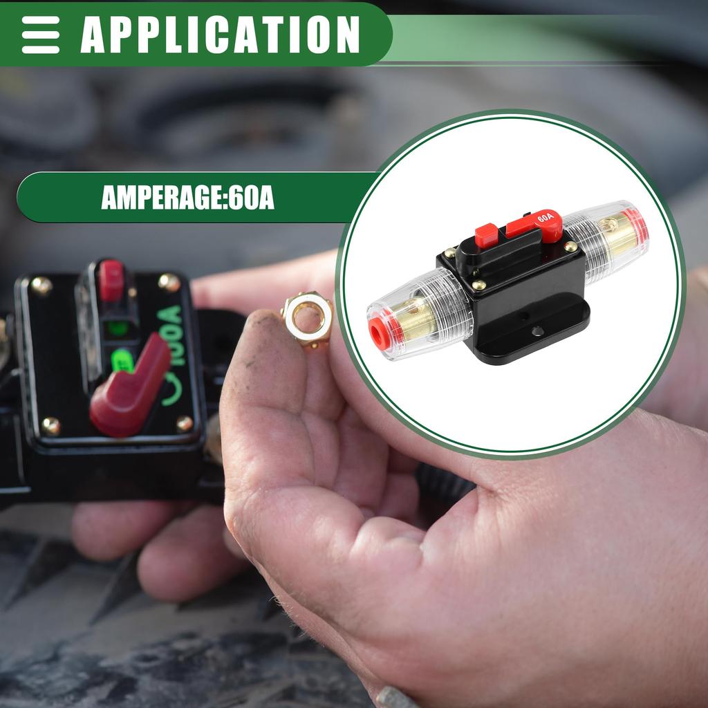 Motoforti Universal DC 12V-24V Fuse Holder 60A Inline Circuit Breaker