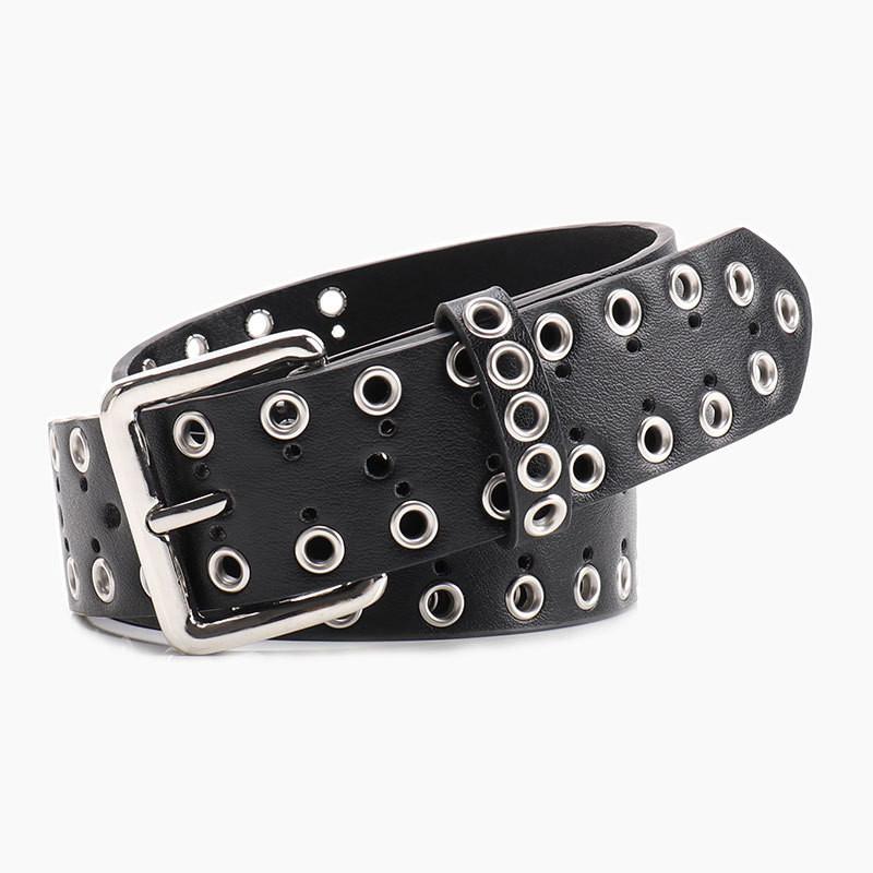 Hollowed Metal Women Leather Belt With Solid Color And Alloy Buckle Fashion
