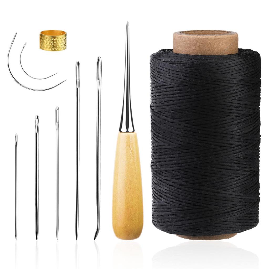 Fenrry 273 Yards Leather Waxed Thread Sewing Kit  Awl Thimble Leather Sewing Upholstery Repair Kit for Leather Carpet Sofa Seat