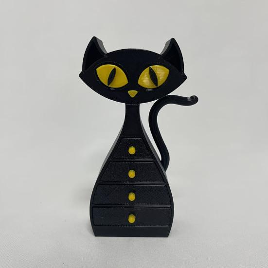 Black Cat Shaped Jewelry Box 3D Printed Cat Jewelry Organizer with 6 Drawers for Necklaces Bracelets Earrings Rings