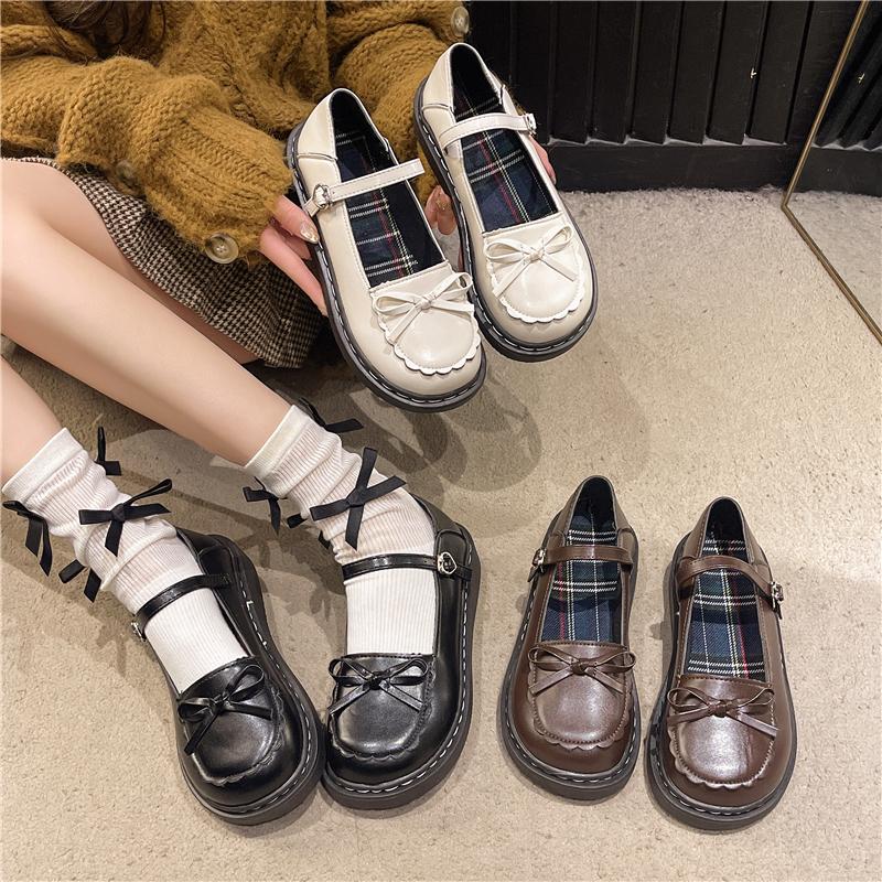 Butterfly Mary Jane Shoes  brown Retro uniform shoes loafers Summer Buckle Strap College Style jk small leather shoes