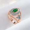 Rose Gold Color Rhombus Big Ring For Women Fashion Green With Blue Natural Zircon Wedding Daily Vintage Jewelry