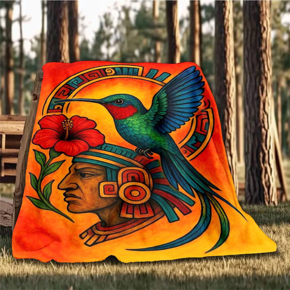 1pc Hummingbird Design Throw Blanket Polyester Fiber, Lightweight Flannel, Soft & Warm, All Season Use for Outdoor, Camping Digital Print