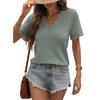 2026 Spring/Summer Women's V-neck Casual Waffle Lace Trim Short Sleeve Top