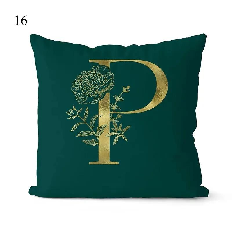 1Pc Green Pillow Cover 45*45cm Gold Letters Throw Pillow Cushion Cover Car Home Decoration Sofa Cushion Covers Pillowcase