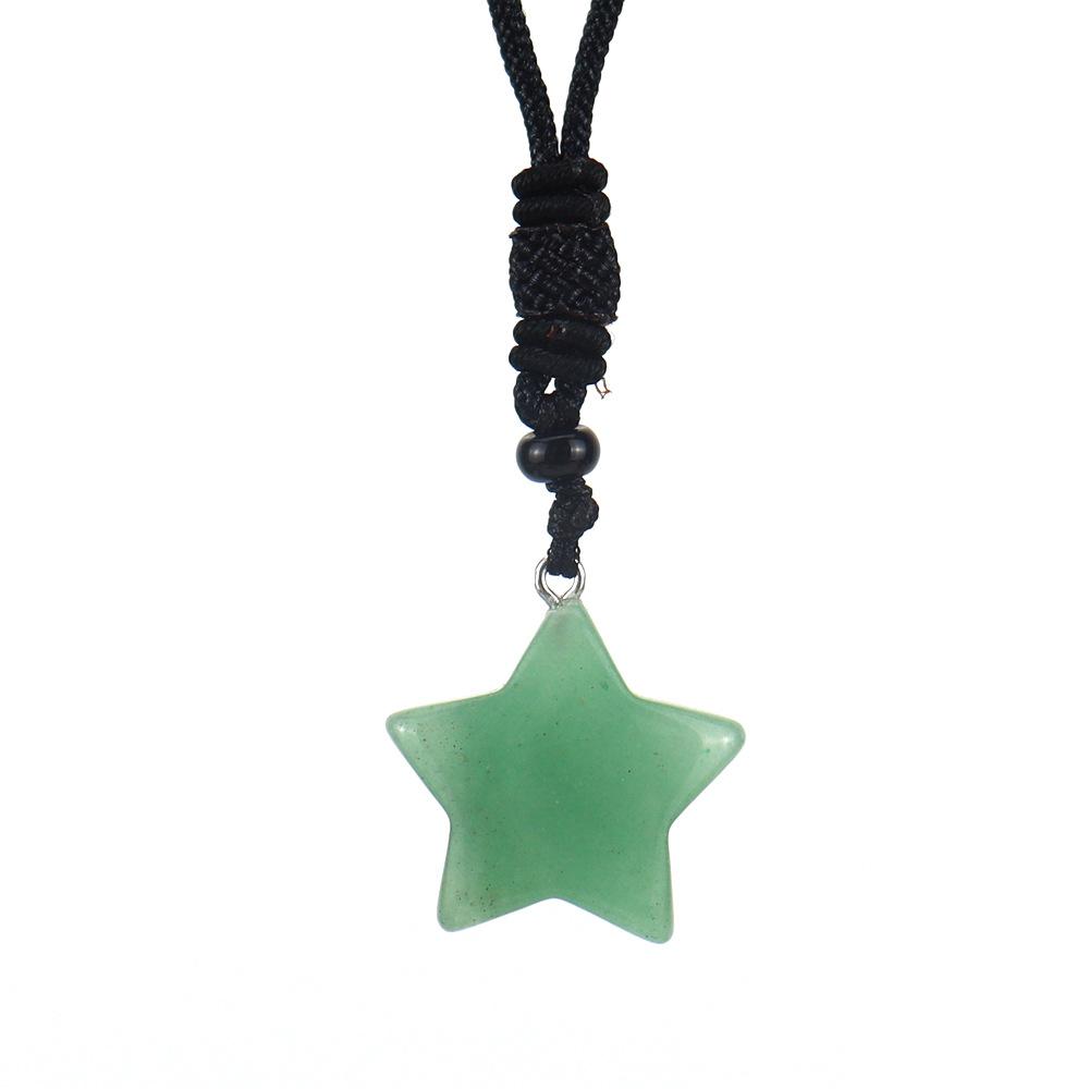 2.5Cm Natural Crystal Agate Star Pentagram Pendant Necklace Black Rope Adjustable N617