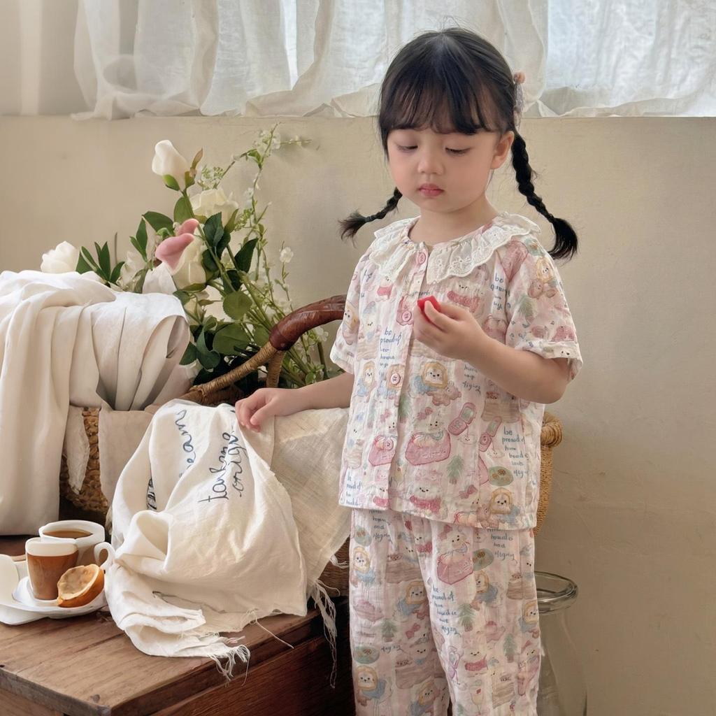 Hey Sweetheart Summer Cotton Gauze Curls Parent-Child Home Wear Set for Kids