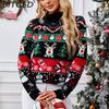 BITCED Women's Long-Sleeve High-Neck Sweater Fall/Winter Pullover Snowman Christmas Sweater