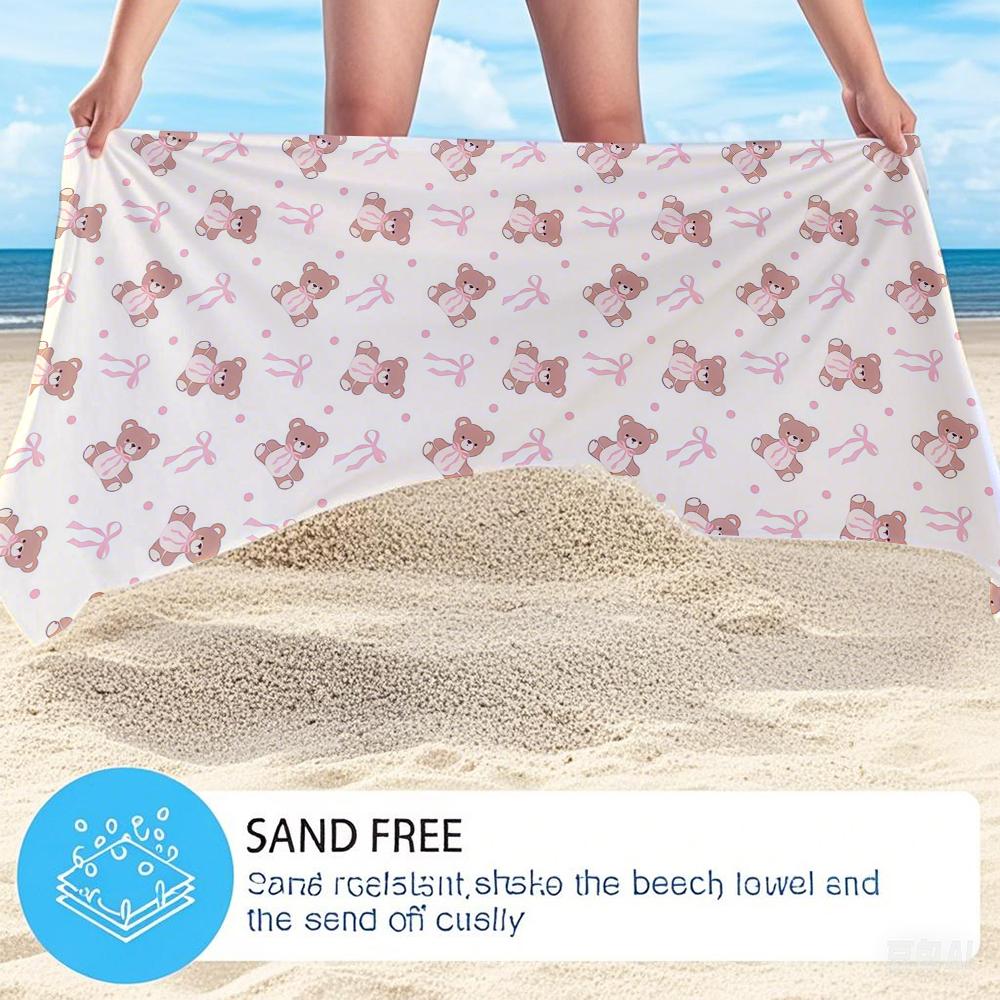 Teddy Bear & Bows Oversized Microfiber Beach Towel Sand Proof Quick Dry, Absorbent for Swimming Pool Travel Camping