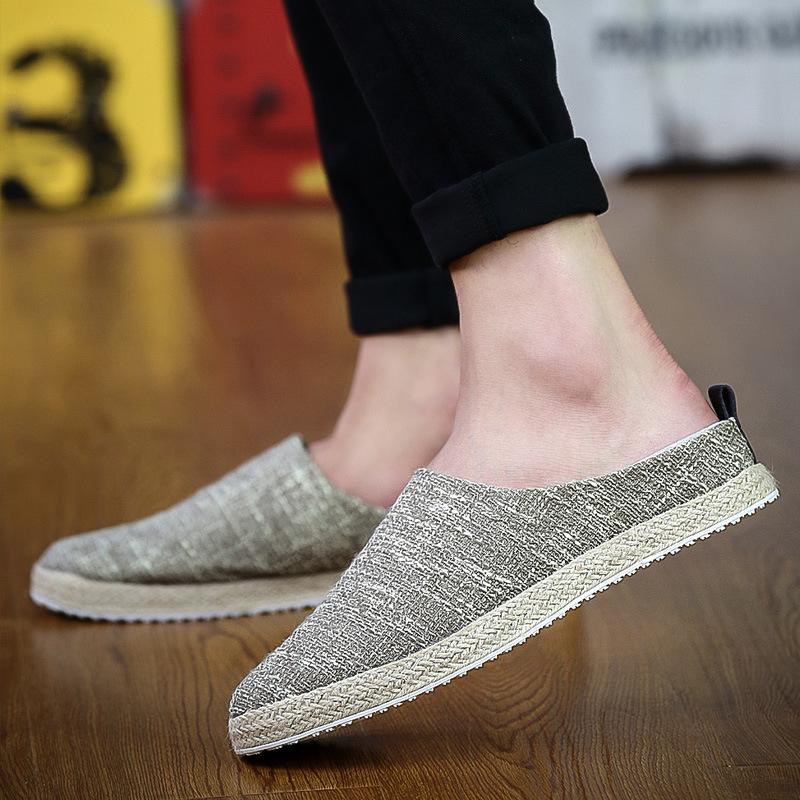 New Trendy Hemp Weaving Men Slippers Summer Outdoor No Heel Casual Shoes Light Comfortable Daily Walking Shoes Home Slipper