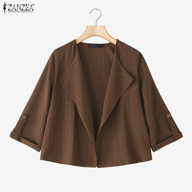 ZANZEA Womens Summer Loose Casual 3/4 Sleeve Thin Cardigan Blouse