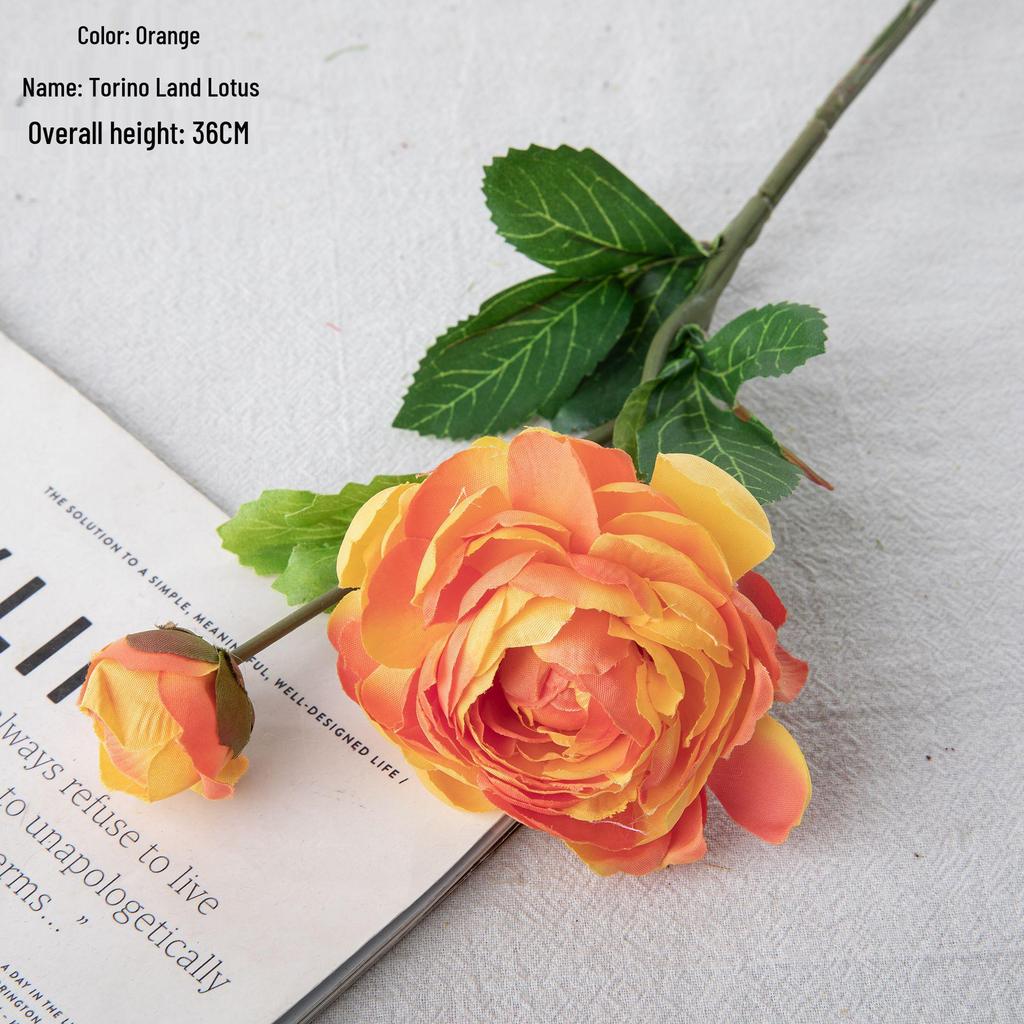 Two-headed Ranunculus Artificial Flower for Wedding Decor & Home Crafts - Green Plant INS Style