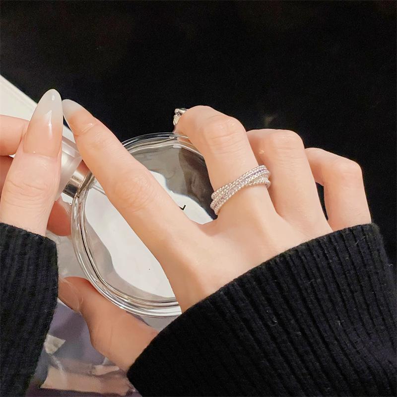 Bead Edge Diamond Stacked Open Ring Simple Niche Design High Sense Fashion Light Luxury Ring