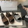 Wedge heel high heels, super high summer wear, high-end comfortable muffin shoes, zebra pattern new platform slippers