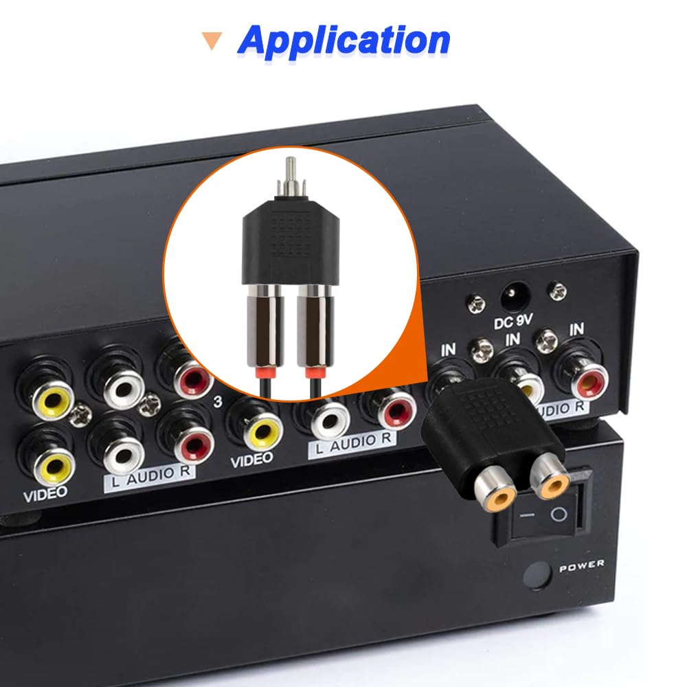 Xiatiaosann RCA Y Splitter RCA 1 Male to 2 Female Phono Connector AV Video Y Splitter RCA 1 Female to 2 Female Phono Connector AV Video Y Splitter for
