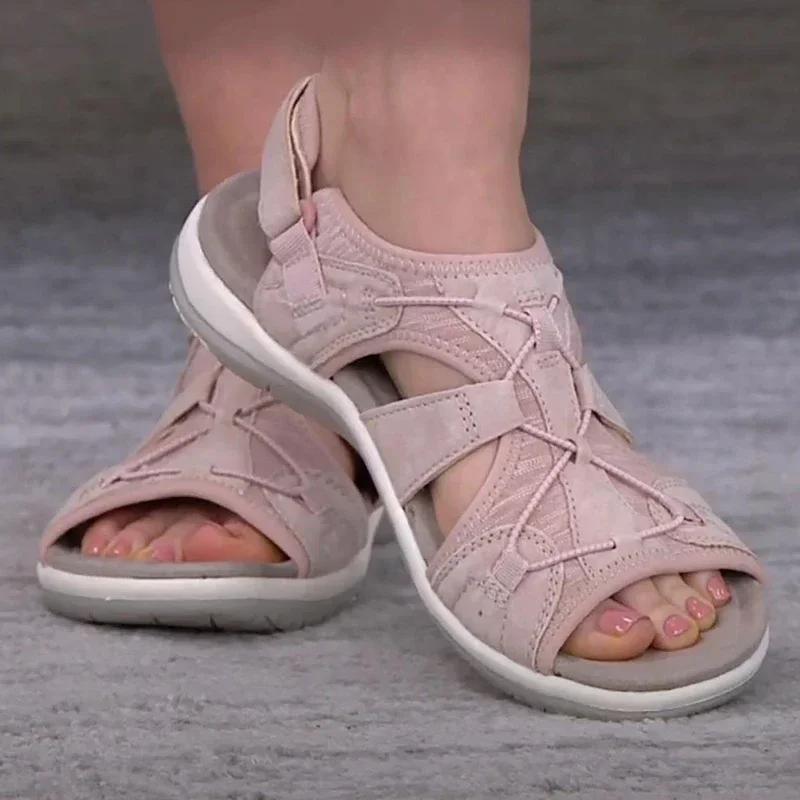 Women's Sandals 2025 Summer New Round Head Breathable Casual Sandals Foreign Trade Large Flat Beach Sandals for Women