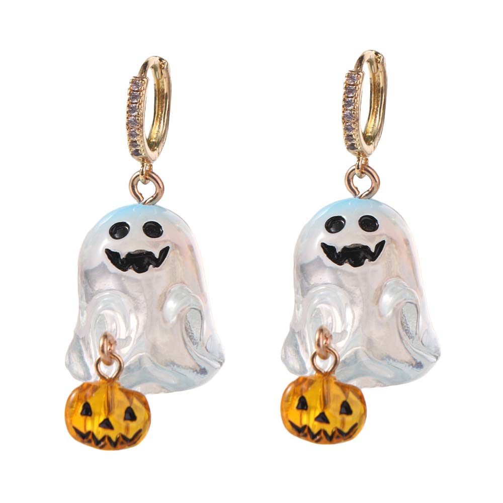 Resin Halloween Earrings Rhinestone Pumpkin Dangle Earrings Aesthetic Ghost Ear Studs  Girl