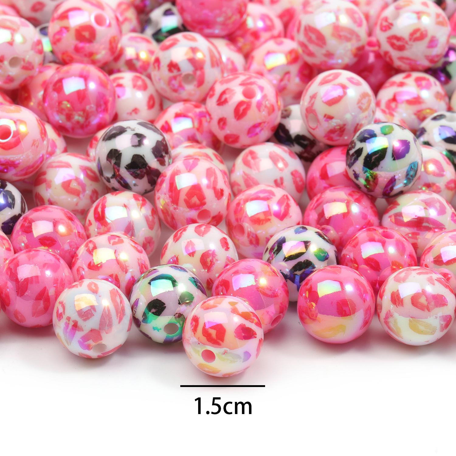 

10 шт./пакет 15 мм разноцветные акриловые круглые бусины в форме сердца с принтом, объемные свободные бусины-разделители для изготовления ювелирных изделий 15mm