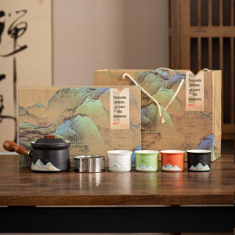 Gugong Cultural & Creative Ceramic Kung Fu Tea Set 5-piece 4-color Cups (Gift Box)