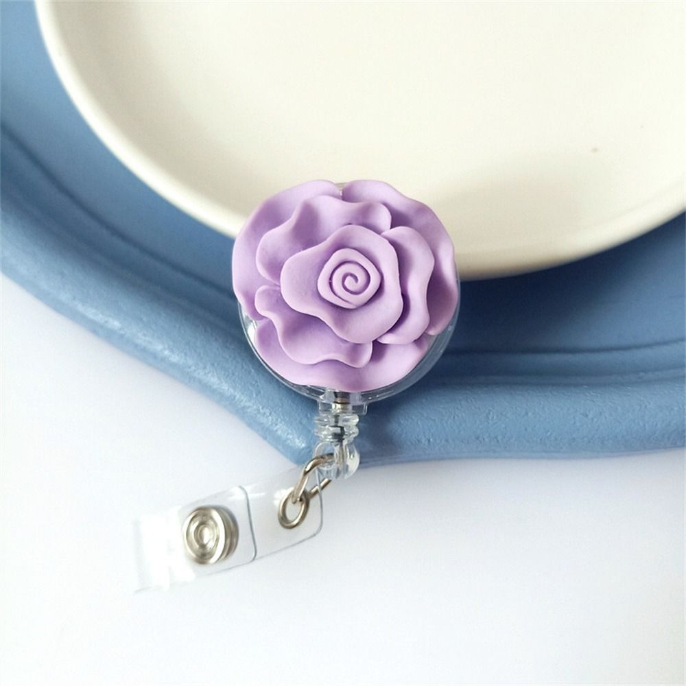 

3D Flora Retractable Badge Holder Name Tag Easy Pull Buckle Nurse Badge Reel Doctor Students Purple-Flower