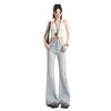 Light-colored design sense jacquard slightly pulled jeans women's summer new high-waisted loose and thin flared pants
