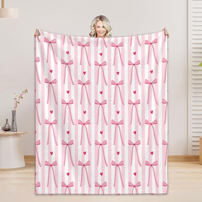 Stripe Bow Pink Blanket Ins Korean Style 3D Printed Soft Fuzzy Nap Blanket Bedspreads All Seasons For Girl Teenagers Flannel