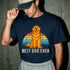 Rainbow Sunset Golden Retriever Graphic T Shirt Best Dog Ever Vintage Striped Sun Dog Portrait Print Dog Lover Shirts