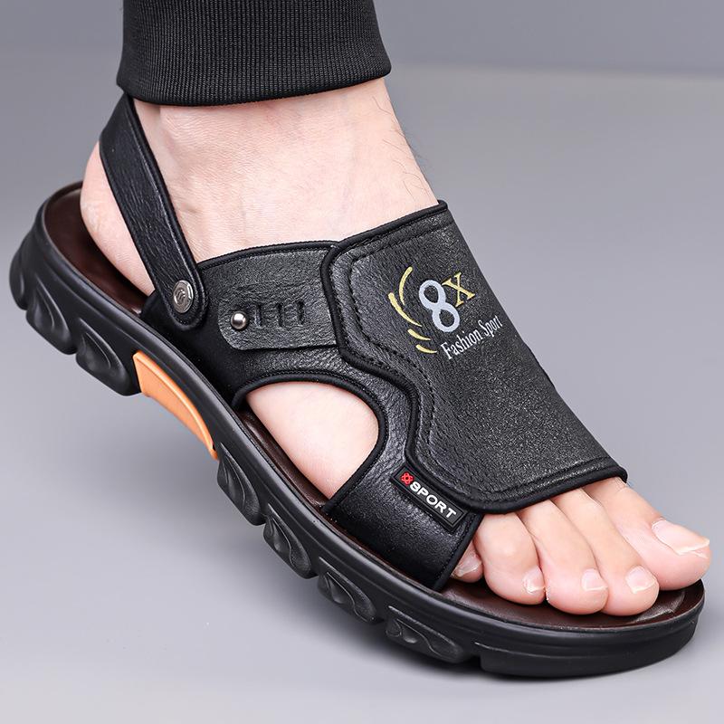 

Men s sandals genuine leather 2025 summer new sports and leisure air cushion soft-soled beach shoes trend non-slip cool slippers 38