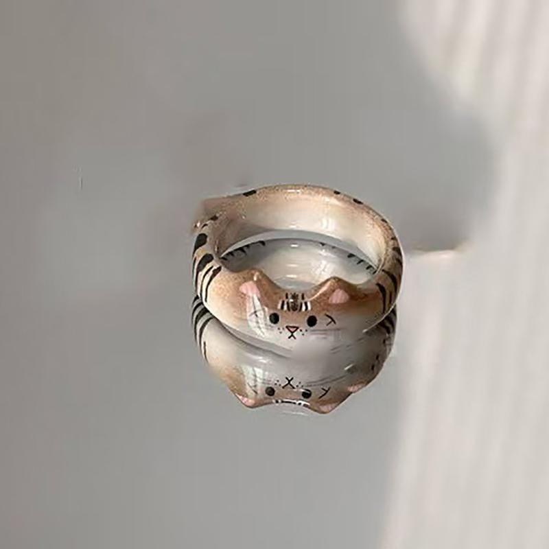 Fashionable Creative Cute Cat Drop Glaze Women'S Ring Valentine'S Day Year Gift