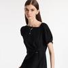 GOELIA Asymmetrical Neck Pleated Little Black Dress