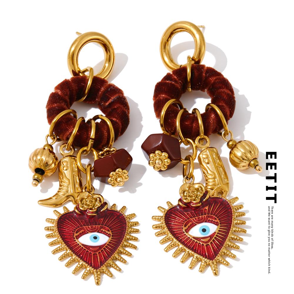 Eetit Vintage Autumn Winter Handmade Charming Jewelry Golden Stainless Steel 2025 Heart Eye Drop Dangle Earrings for Women Gift