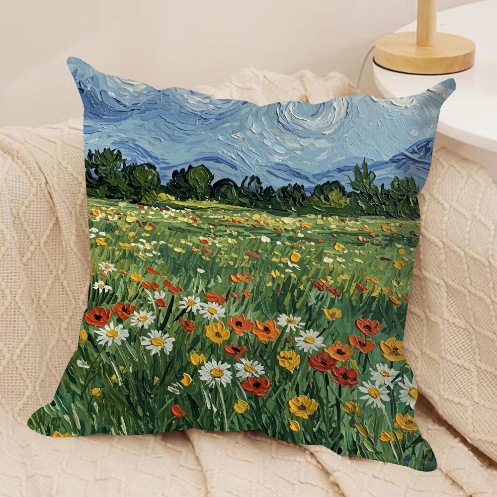 Van Gogh Original Print Cushion Cover Silky Short Plush Invisible Zipper Dustproof Sofa Pillow Case For Home Decor