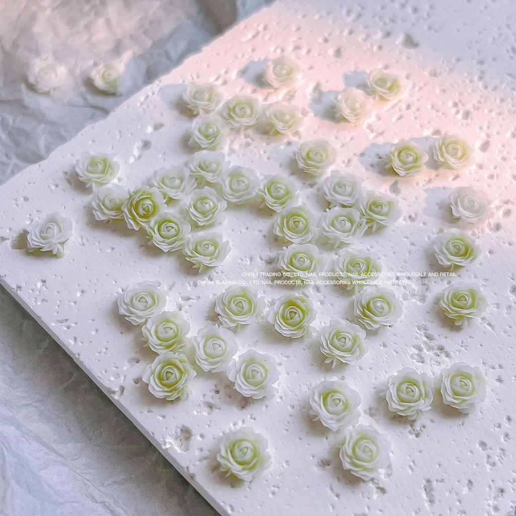 Popular Luminous Camellia and Dried Rose Flower Nail Art Decor