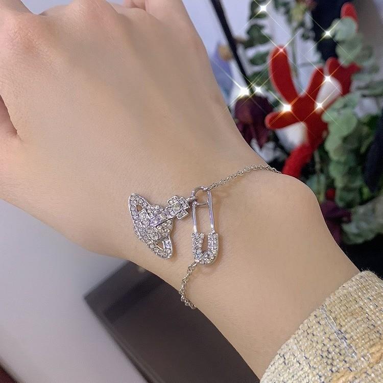 Fashion Saturn Chain Necklace With Rhinestone Embellishments For Women Trendy Office Wear Silver Bracelet