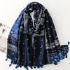 Unisex Autumn/Winter Scarf: Soft Cotton-Linen & Silk Feel, Paisley, Tassel Design - Ideal Travel Shawl.