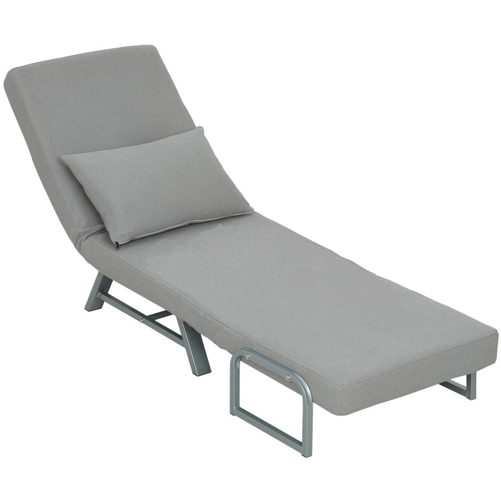Single Sofa Bed, 3-in-1 Convertible Folding Chair Bed with Adjustable Backrest, Removable Armrests, Light Grey